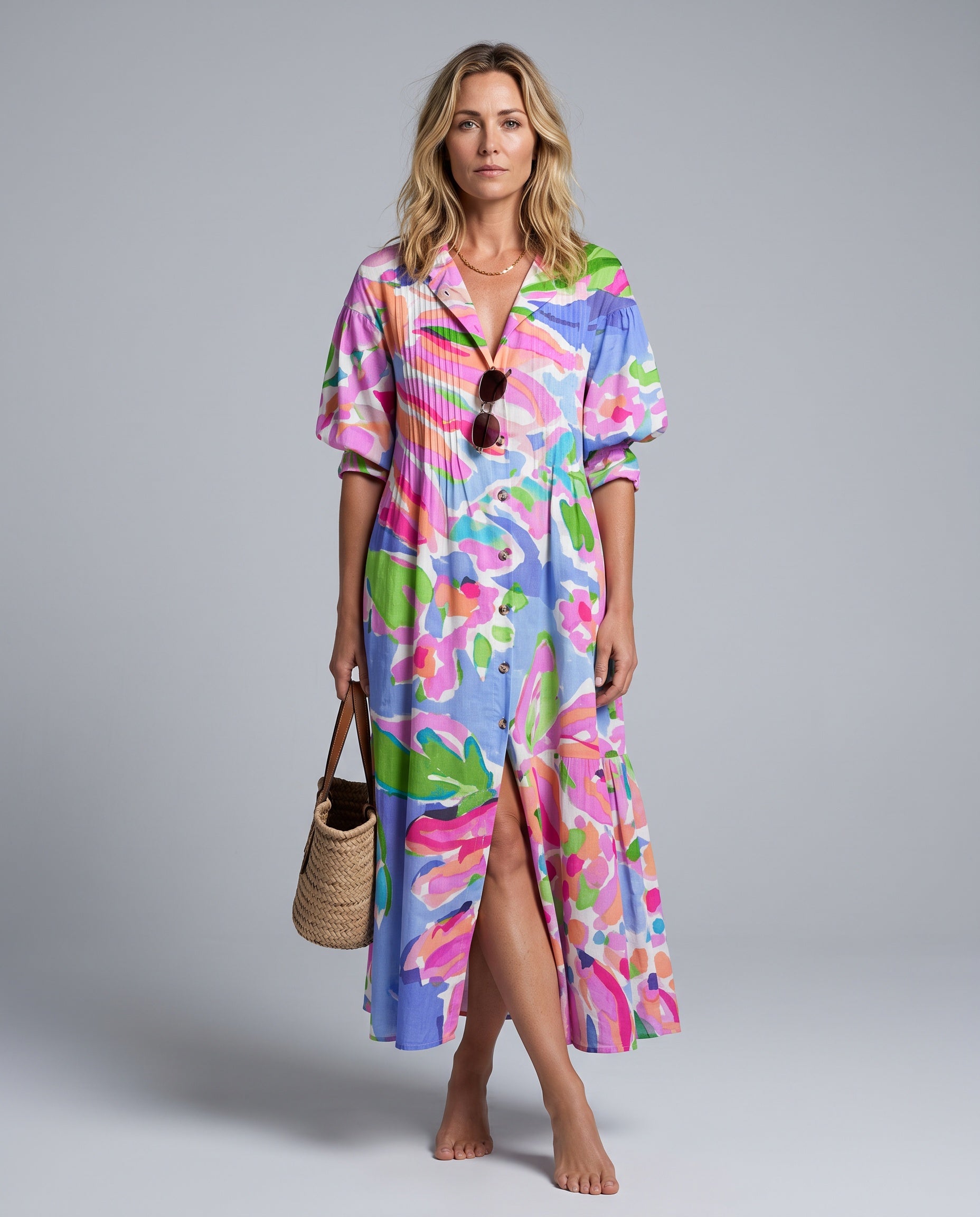 Anouk | Floral V-Neck Short Sleeve Maxi Dress