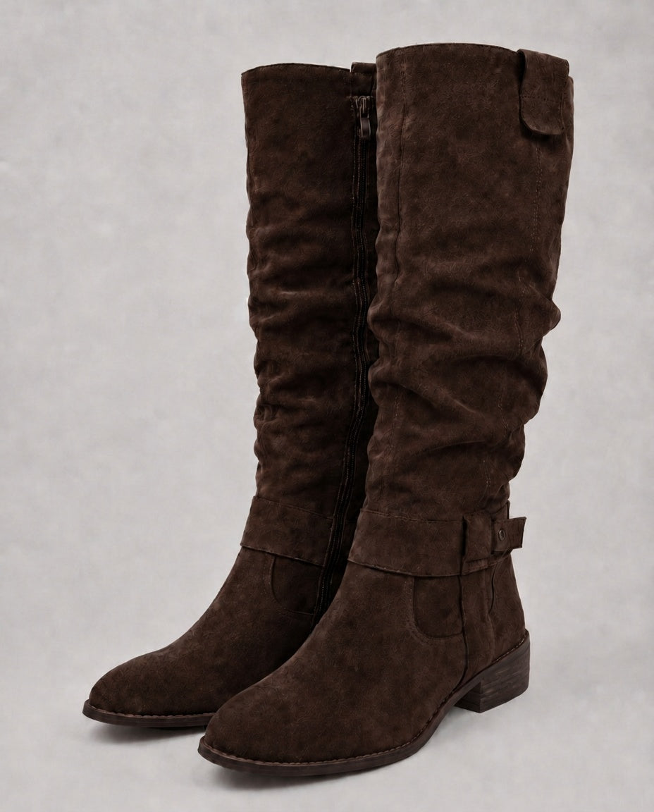 Kova | Suede Knee-High Low Heel Boots