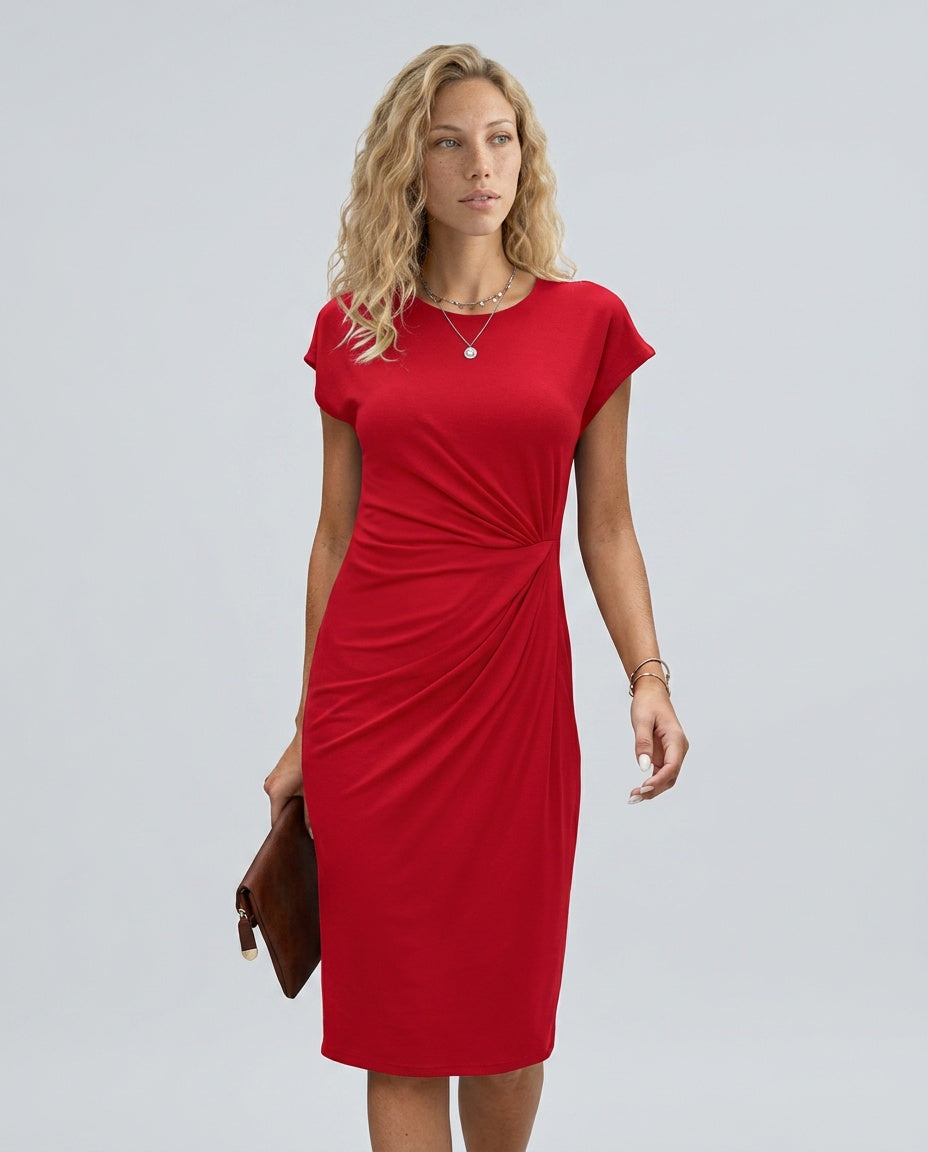 Mia | Waist Ruched Short Sleeve Midi Dress