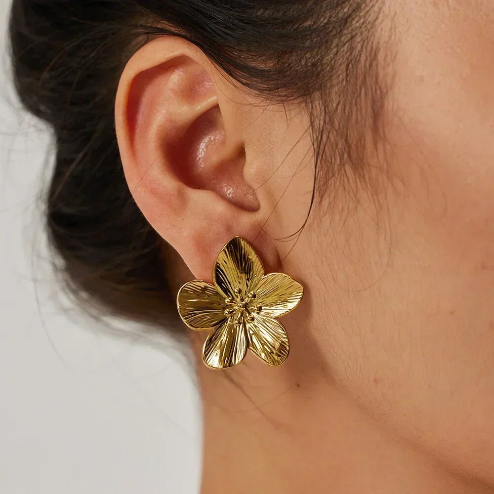 Cleo | Gold Floral Motif Statement Earrings