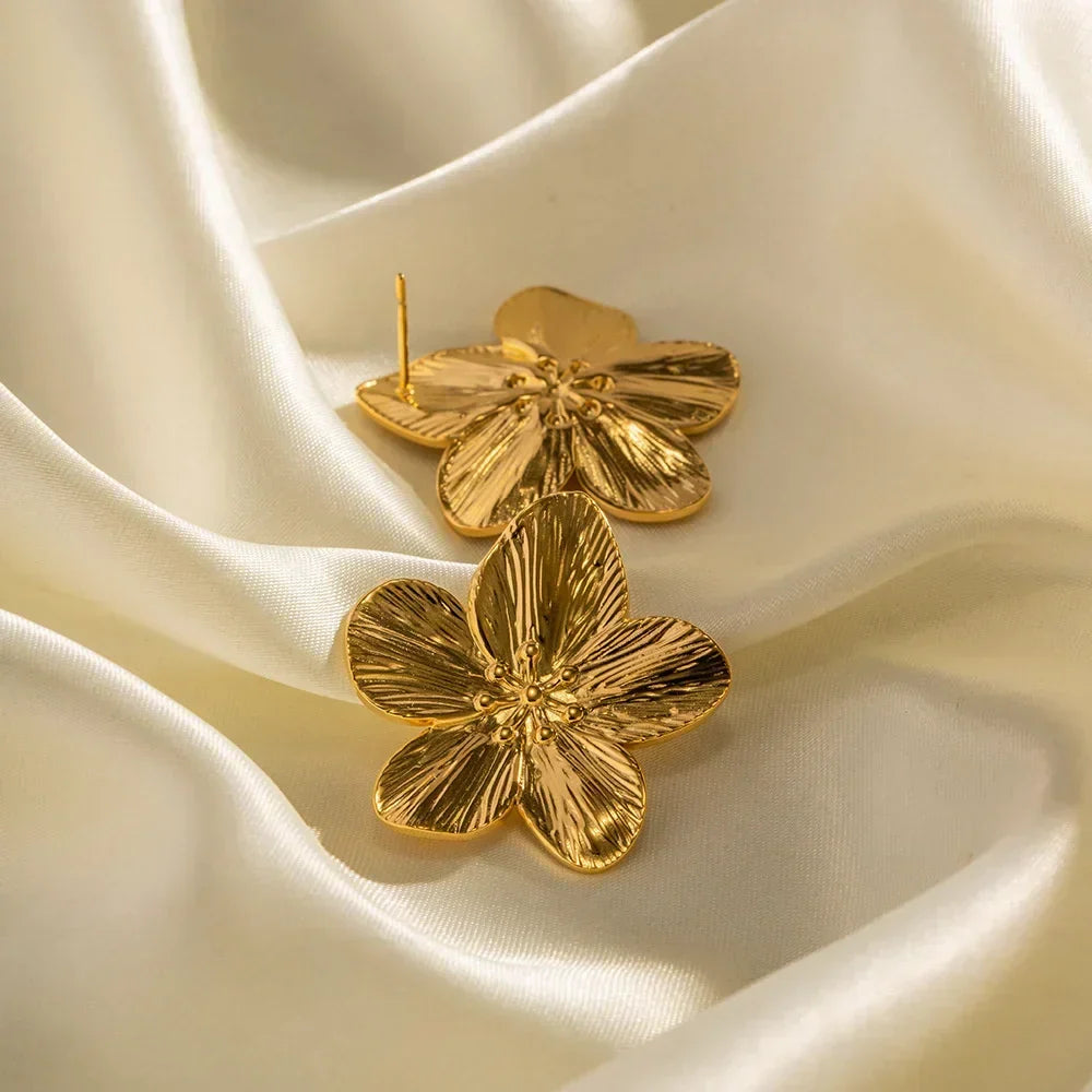 Cleo | Gold Floral Motif Statement Earrings