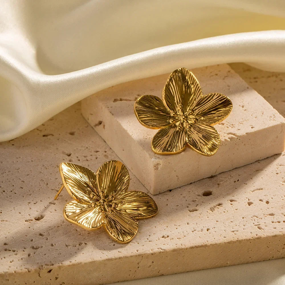 Cleo | Gold Floral Motif Statement Earrings