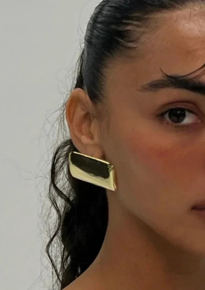 Lorena | Sculptural Rectangular Polished Statement Stud Earrings