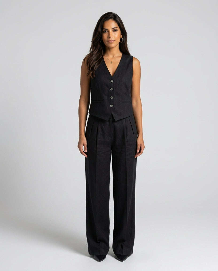 Orla | Sleeveless Linen-Blend Vest & Trousers Co-ord Set