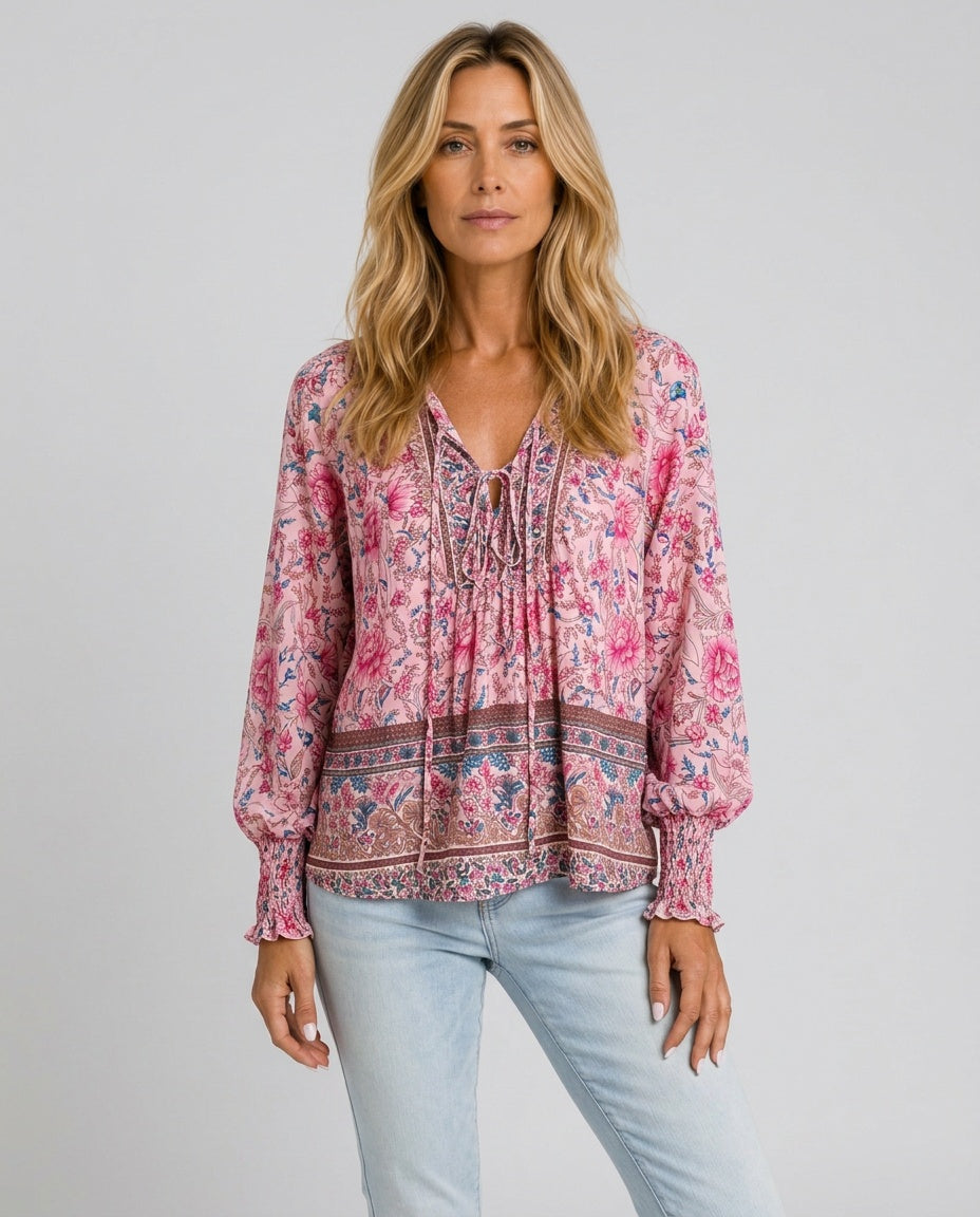 Clara | Floral Print V-Neck Long Sleeve Blouse