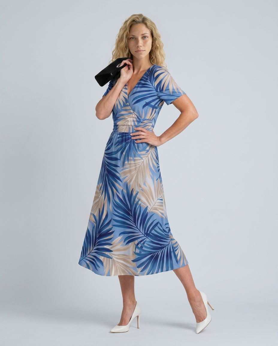 Jimena | Floral Print Short Sleeve V-Neck Midi Dress