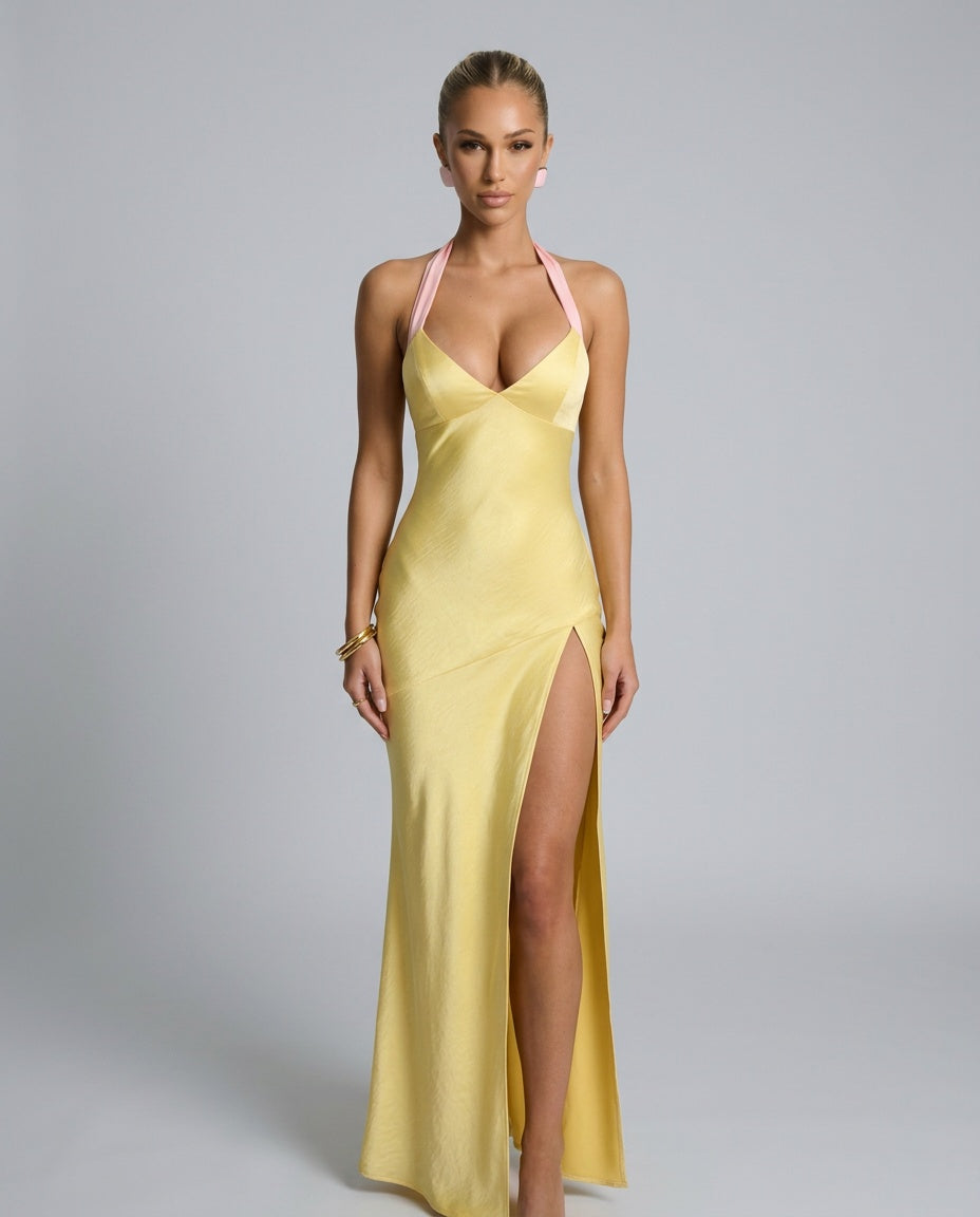 Léonie | Spaghetti Strap V-Neck Satin Maxi Dress