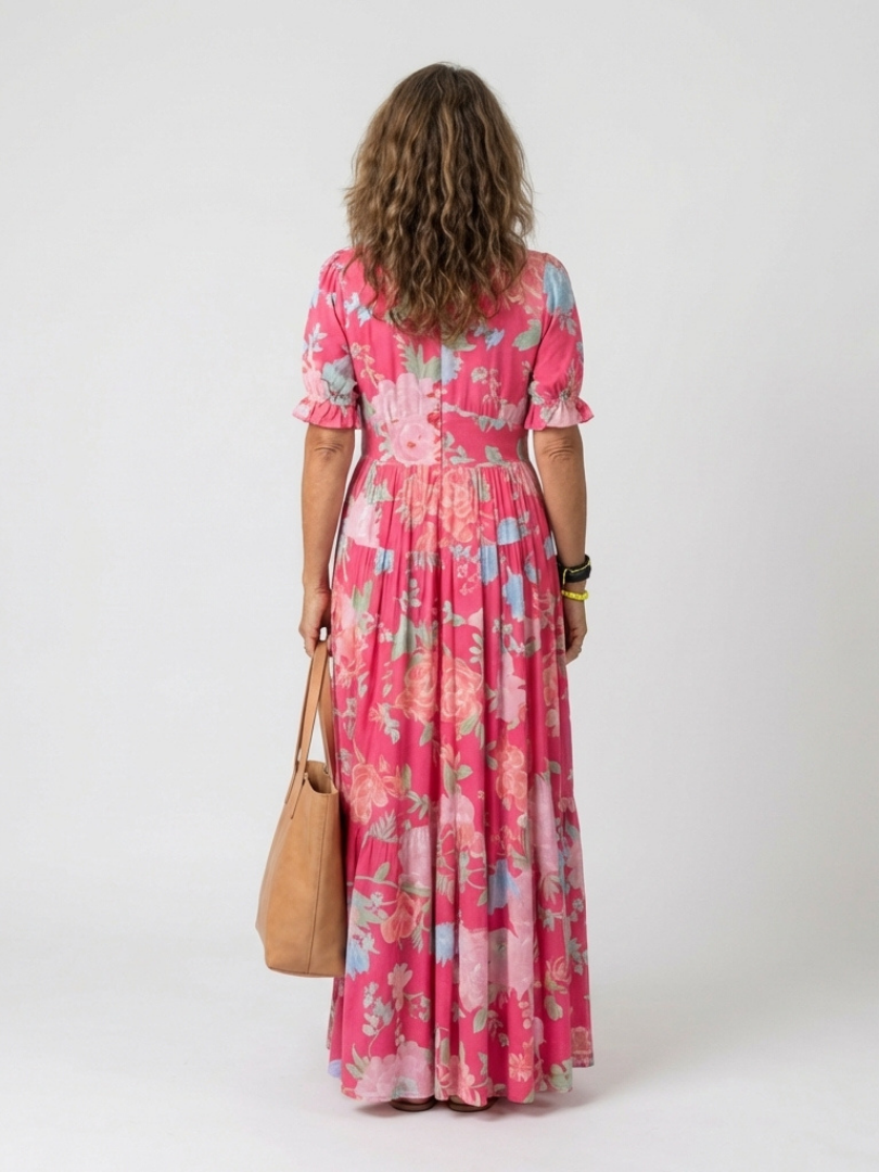Josie | Short Sleeve V-Neck Floral Midi Dress