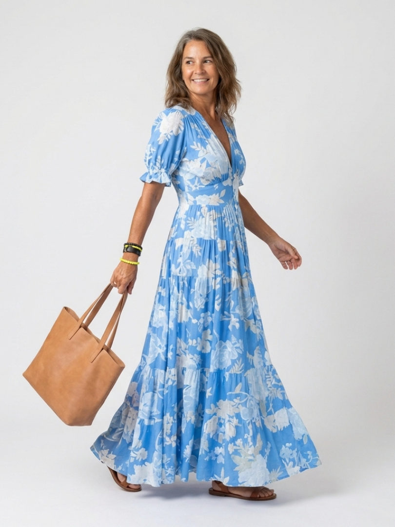 Josie | Short Sleeve V-Neck Floral Midi Dress
