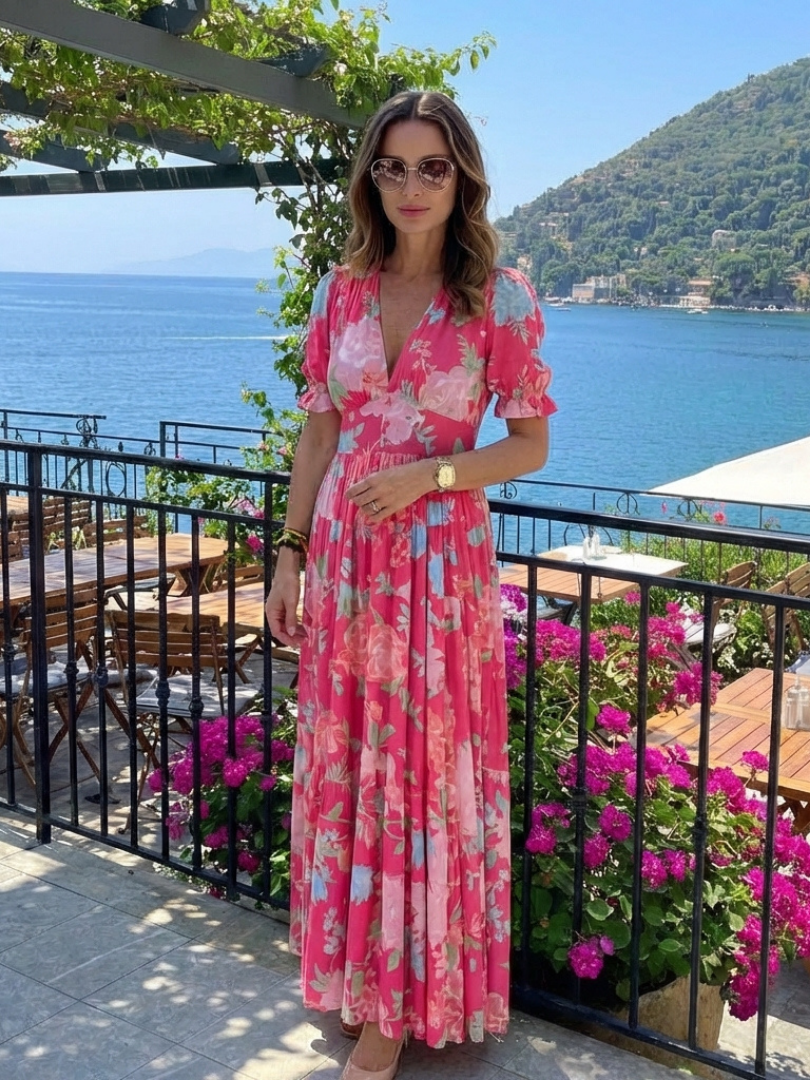 Josie | Short Sleeve V-Neck Floral Midi Dress