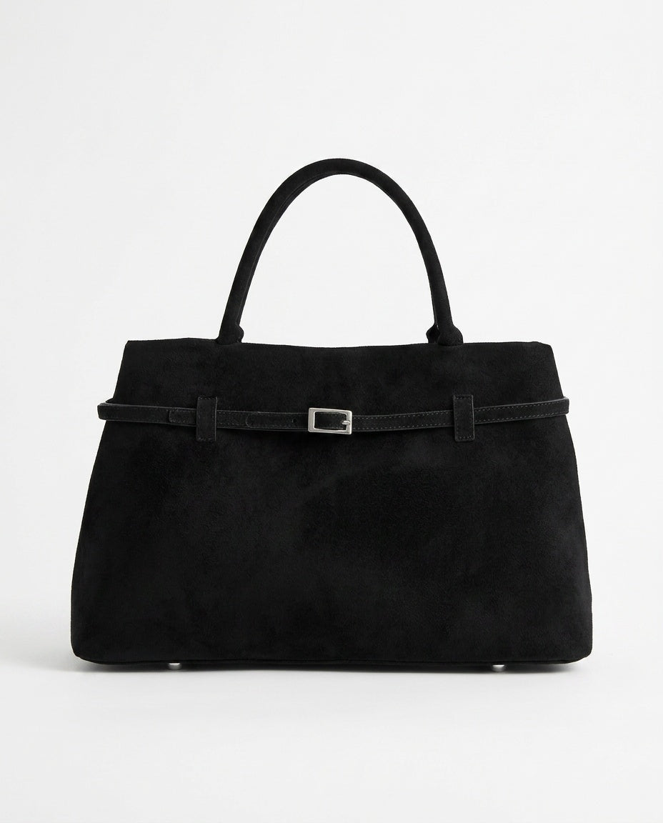 Structured Faux Suede Shoulder Bag