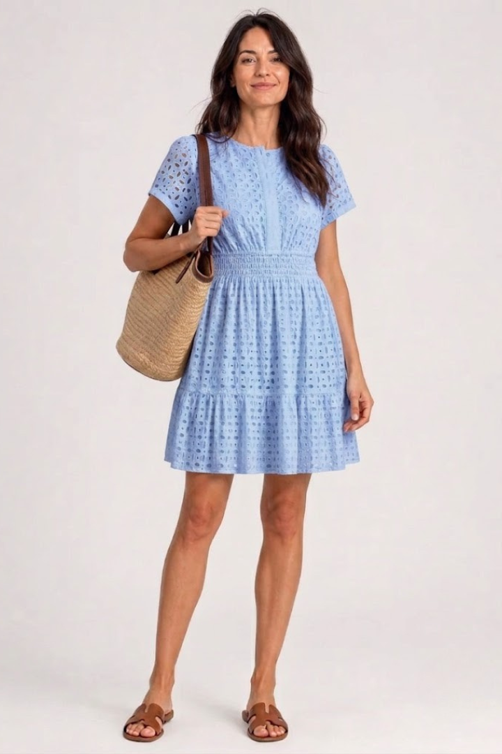 Anouk | Flutter Sleeve Eyelet Mini Dress