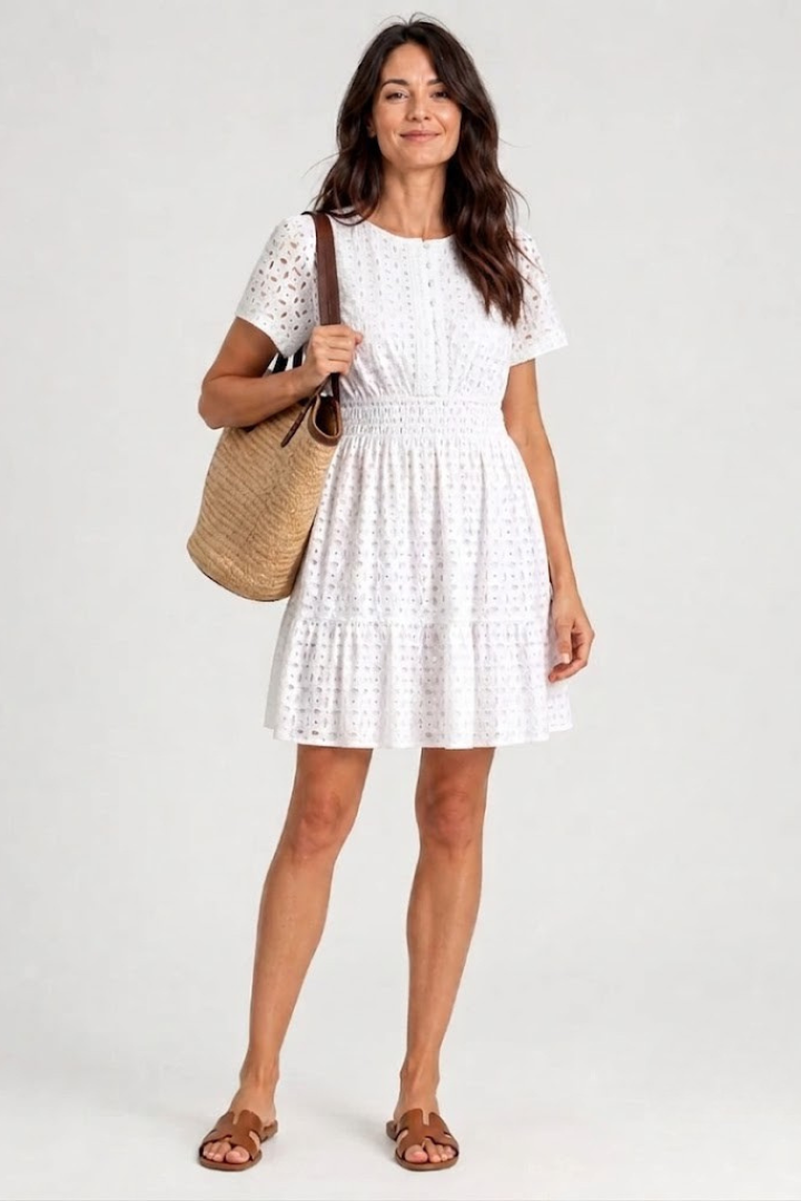 Anouk | Flutter Sleeve Eyelet Mini Dress