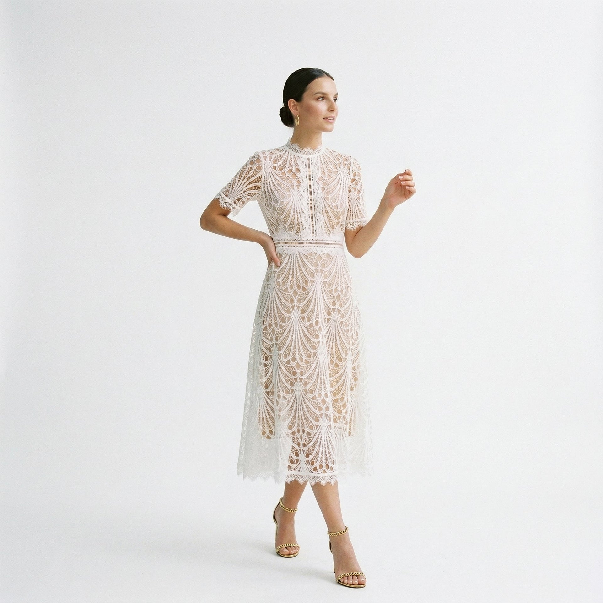 Women's Lace-Trim Wedding Guest Midi Dress