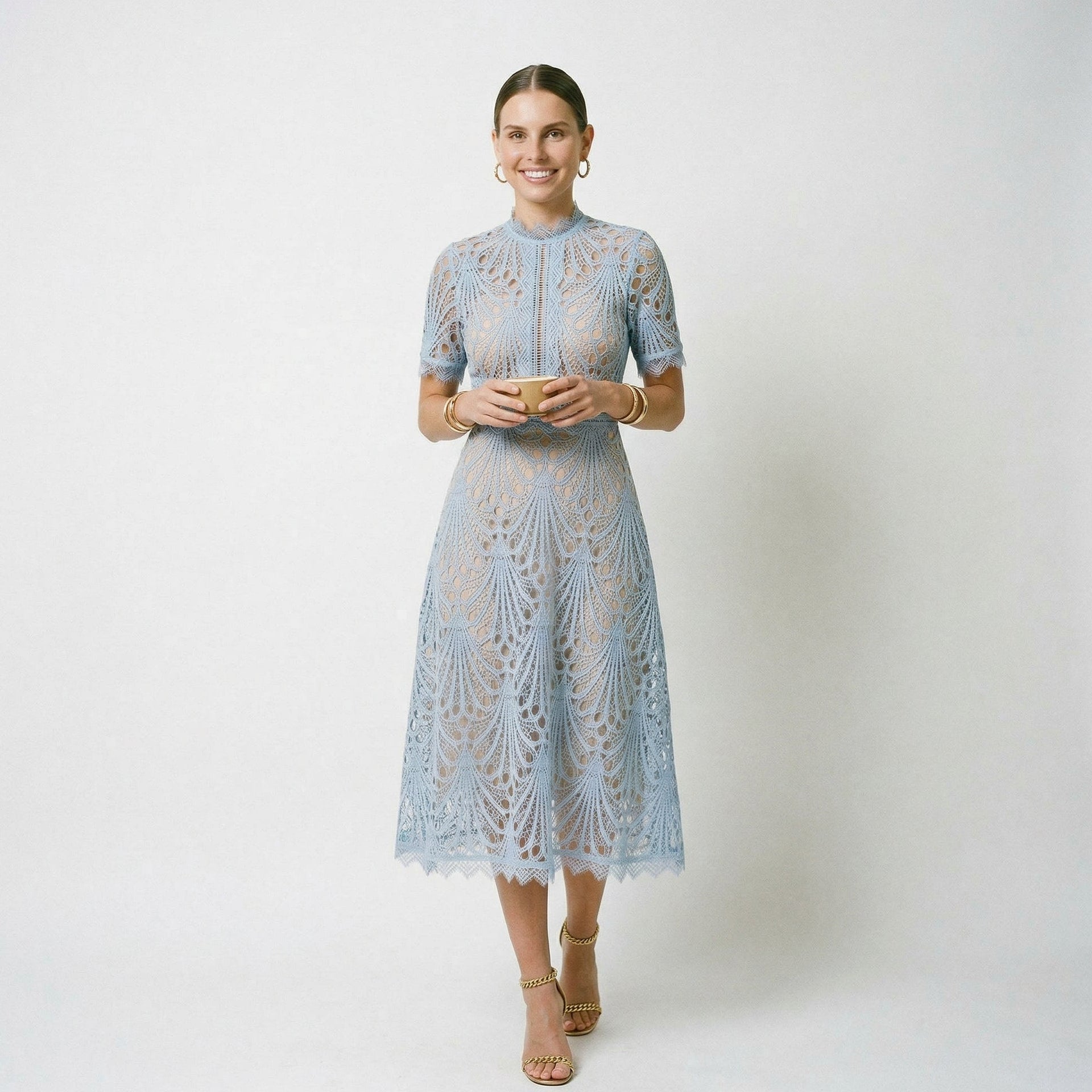 Women's Lace-Trim Wedding Guest Midi Dress