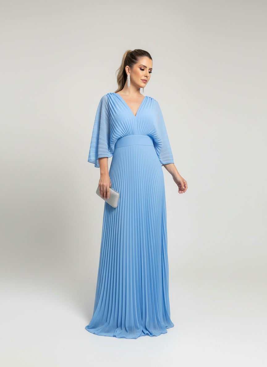 Celeste | Maxi with Pleated Skirt & Wide Sleeves