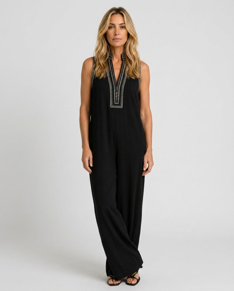 Velmira | Embroidered V-Neck Wide Leg Jumpsuit
