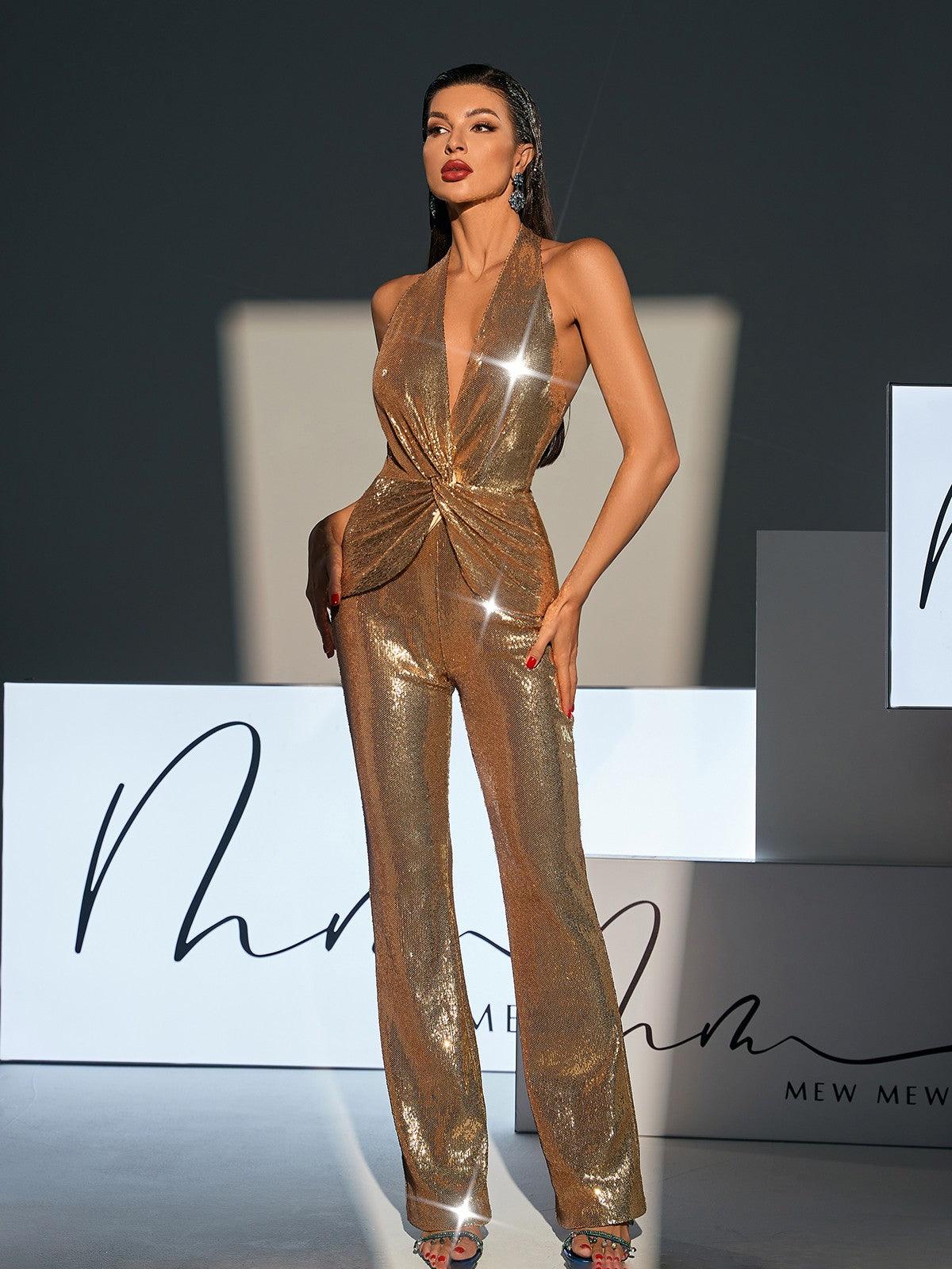 Elisa | Backless Twisted Sequin Jumpsuit