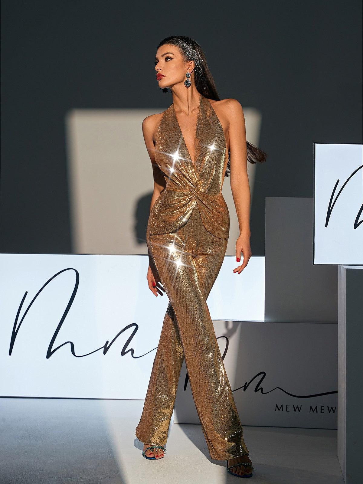 Elisa | Backless Twisted Sequin Jumpsuit