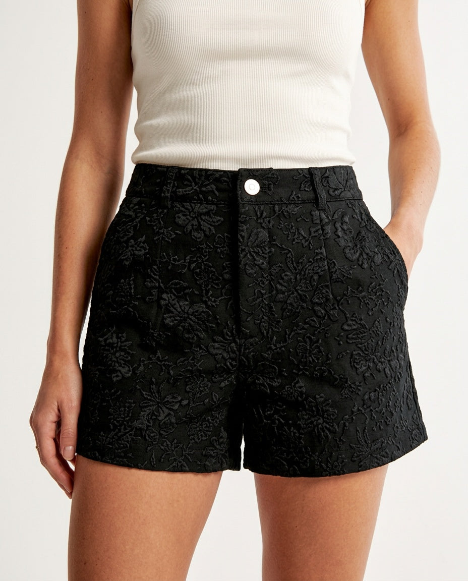 Clara | High Waist Straight-Leg Jacquard Shorts