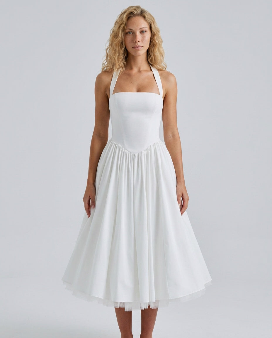 Mariana | Halter Corset Tulle Midi Dress