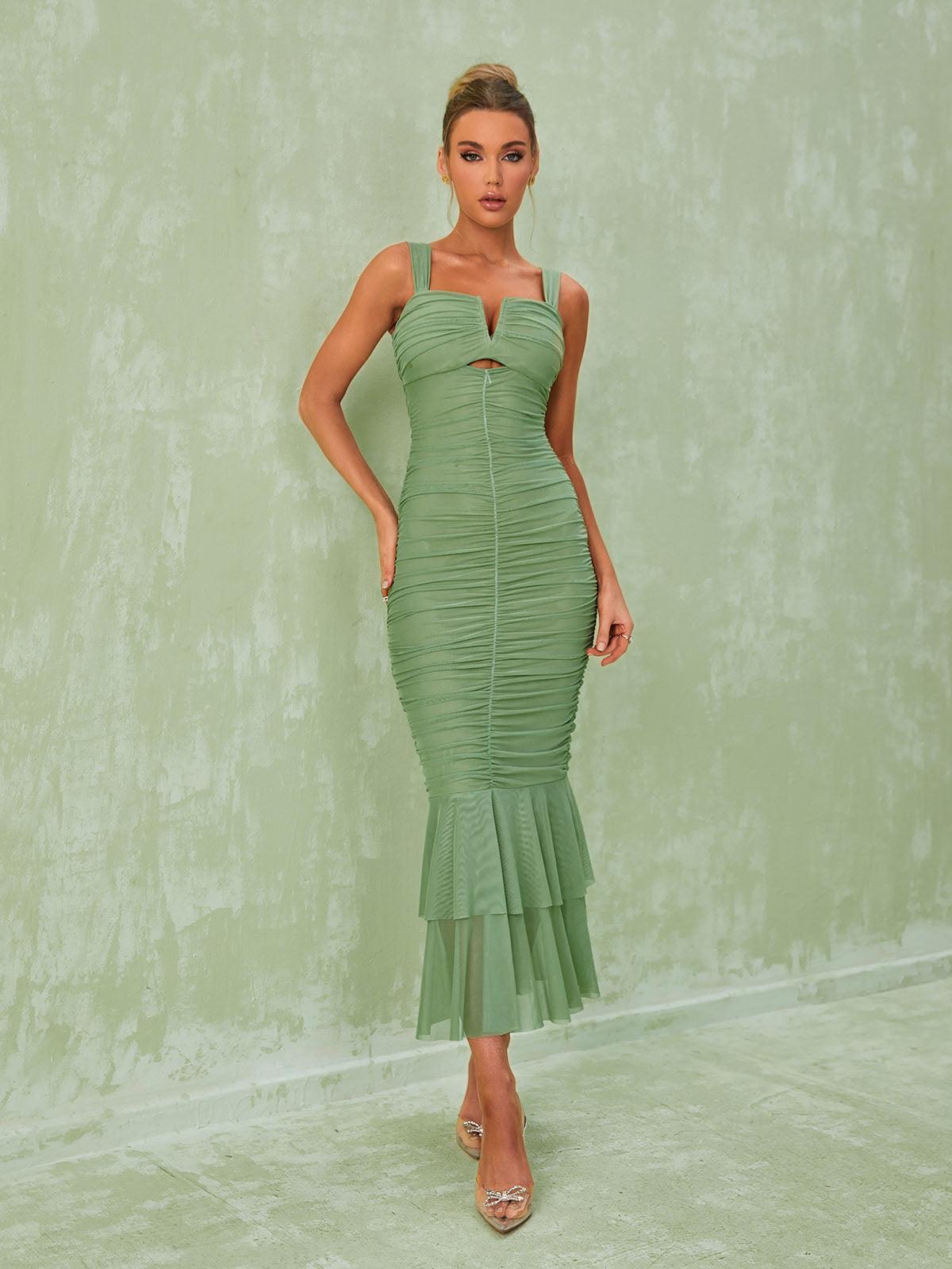 Esmée | Ruched Mesh Maxi Dress