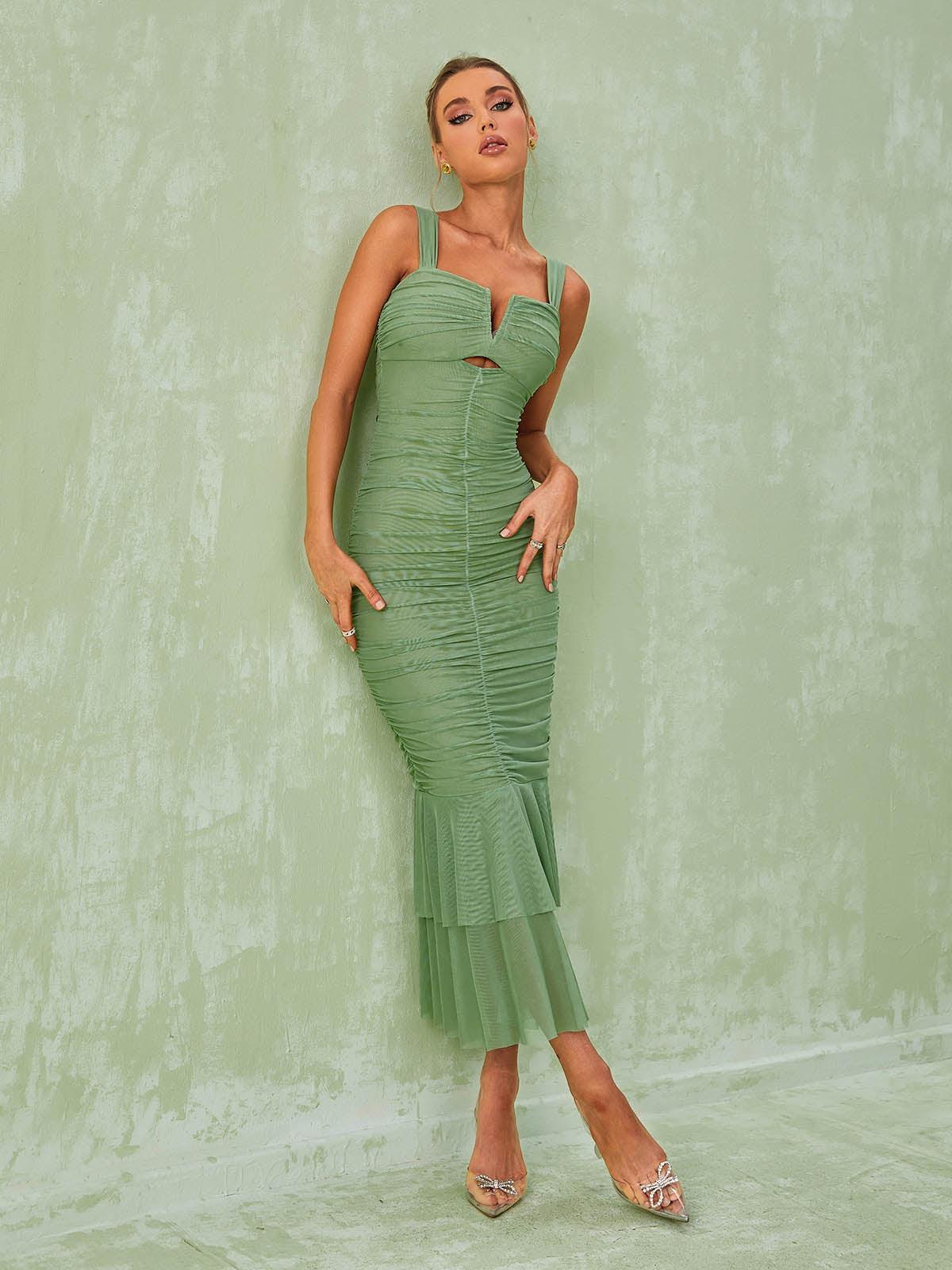 Esmée | Ruched Mesh Maxi Dress