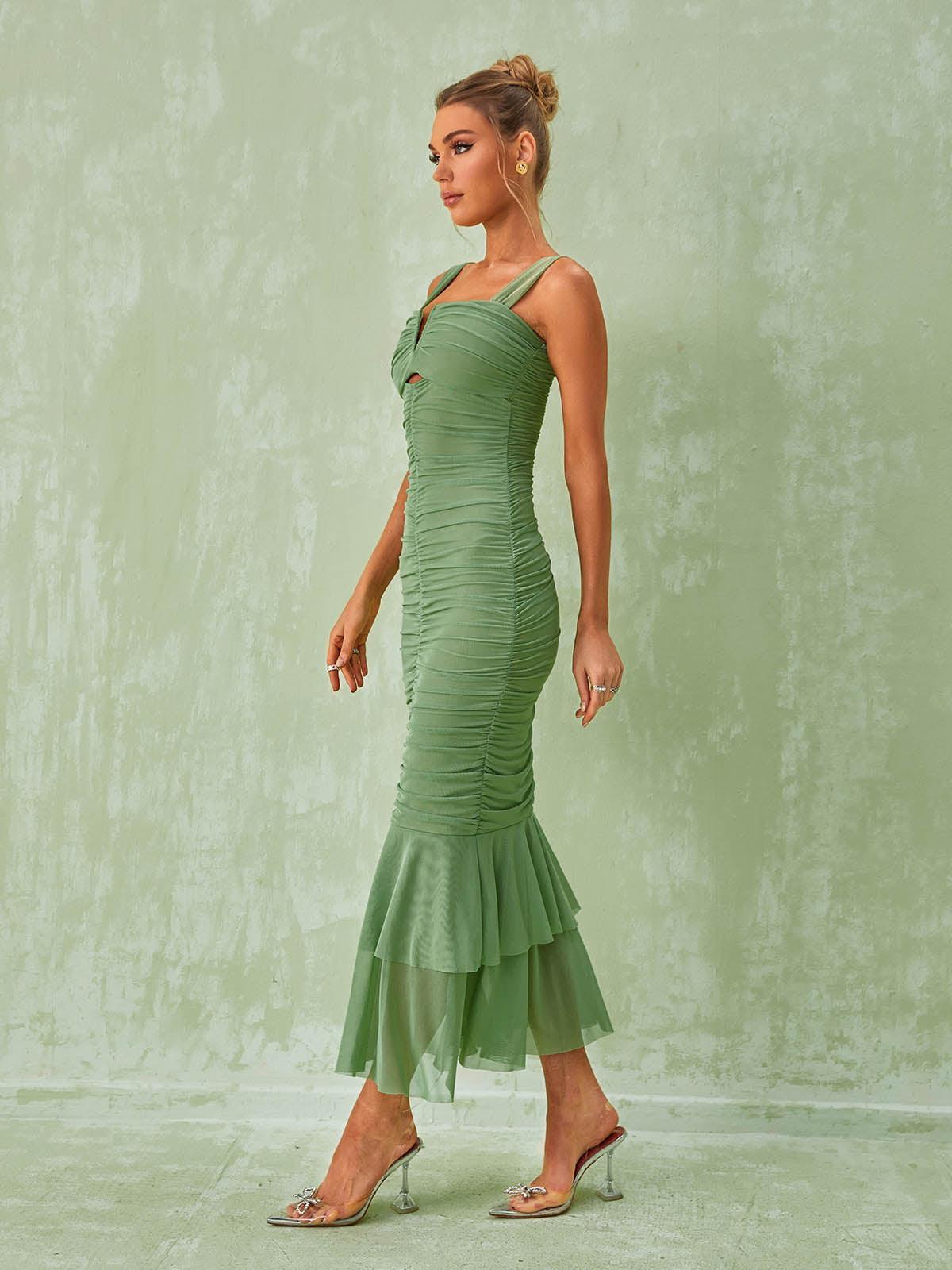 Esmée | Ruched Mesh Maxi Dress