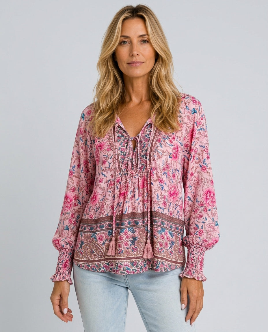 Clara | Floral Print V-Neck Long Sleeve Blouse