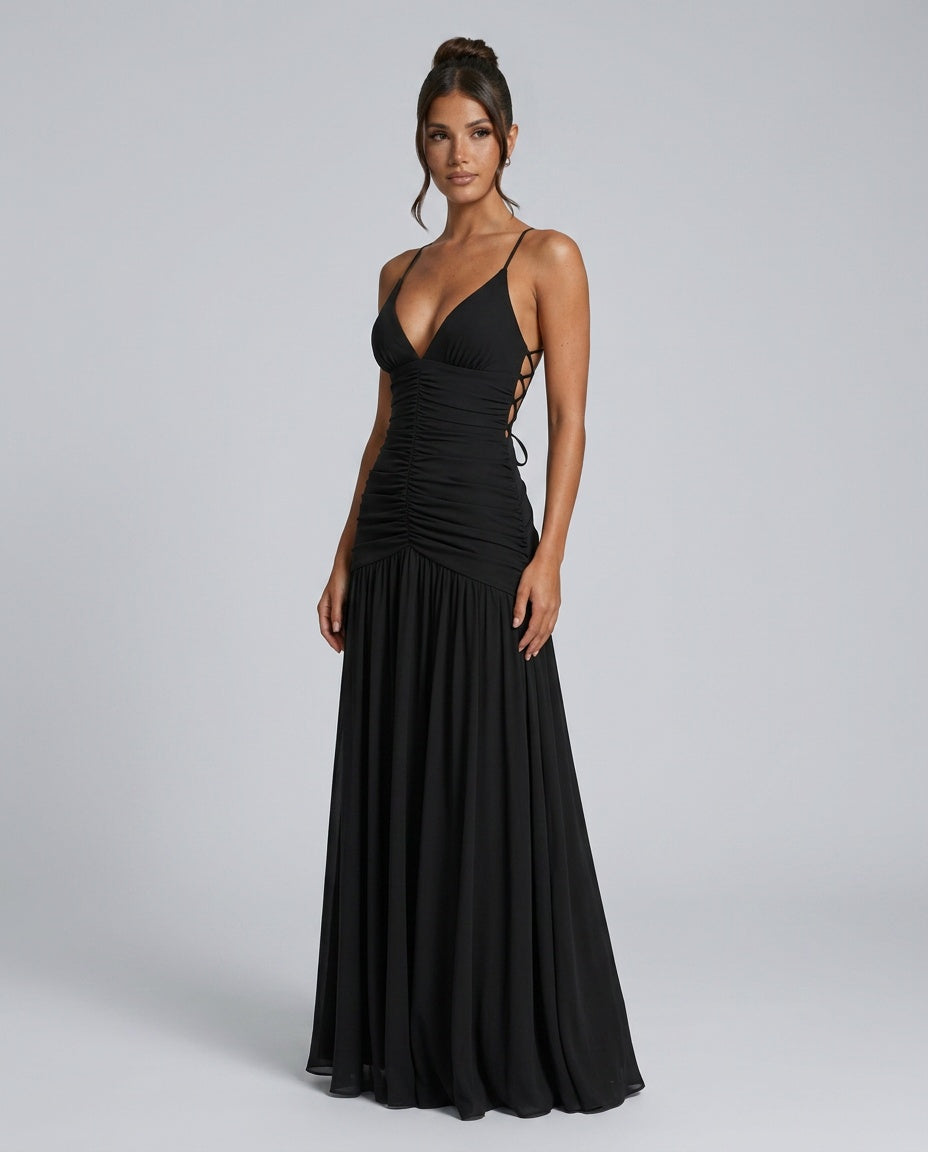 Hazel | Square Neck Backless Maxi Dress