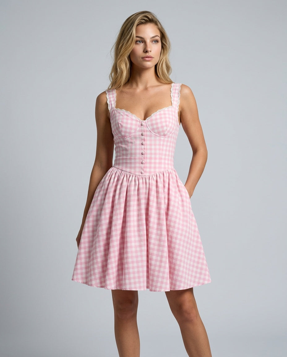 Adriana | Relaxed Ruffle Trim Checked Midi Dress