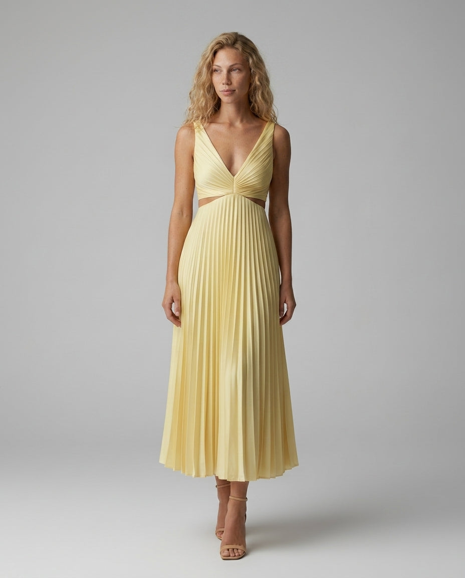 Harlow | V-Neck Pleated Midi Dress