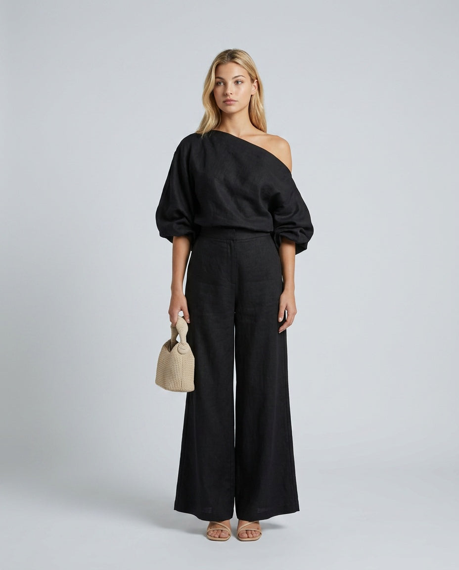 Delaney | One-Shoulder Linen-Blend Co-Ord Maxi Set