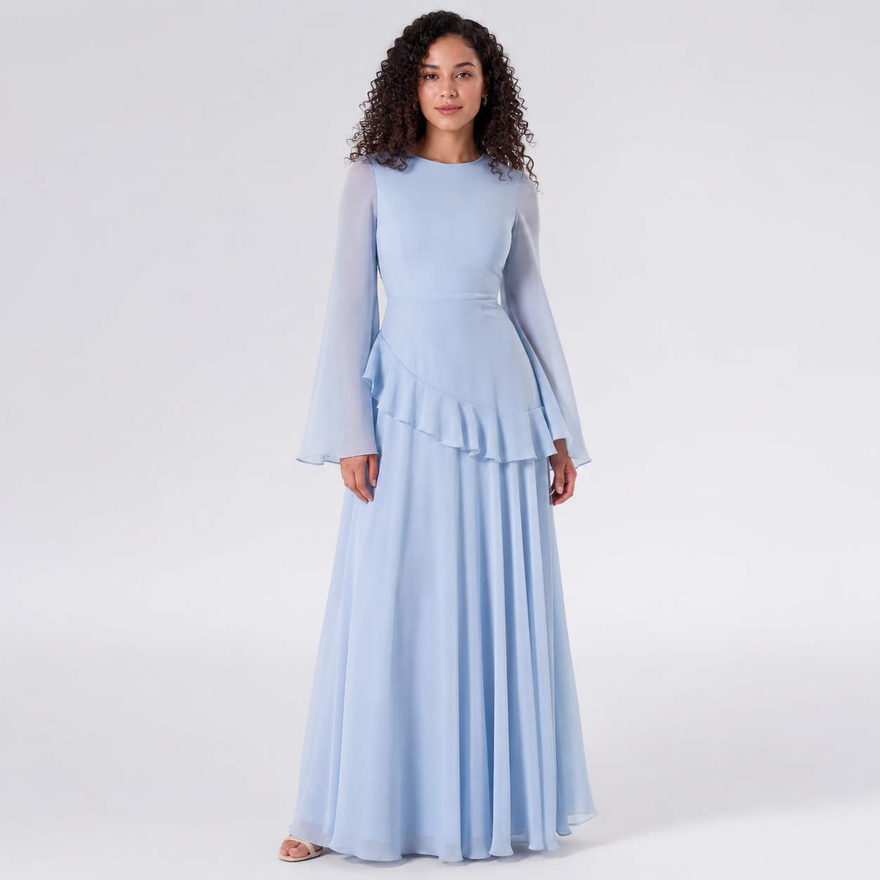 Everly | Ruffle Detail Blue Maxi Dress
