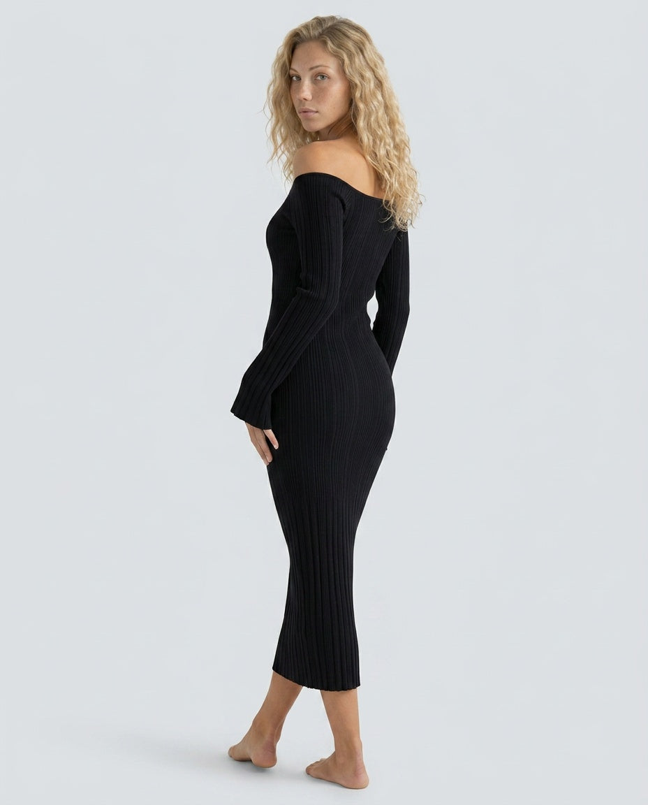 Reva | Off-Shoulder Long Sleeve Bodycon Midi Dress