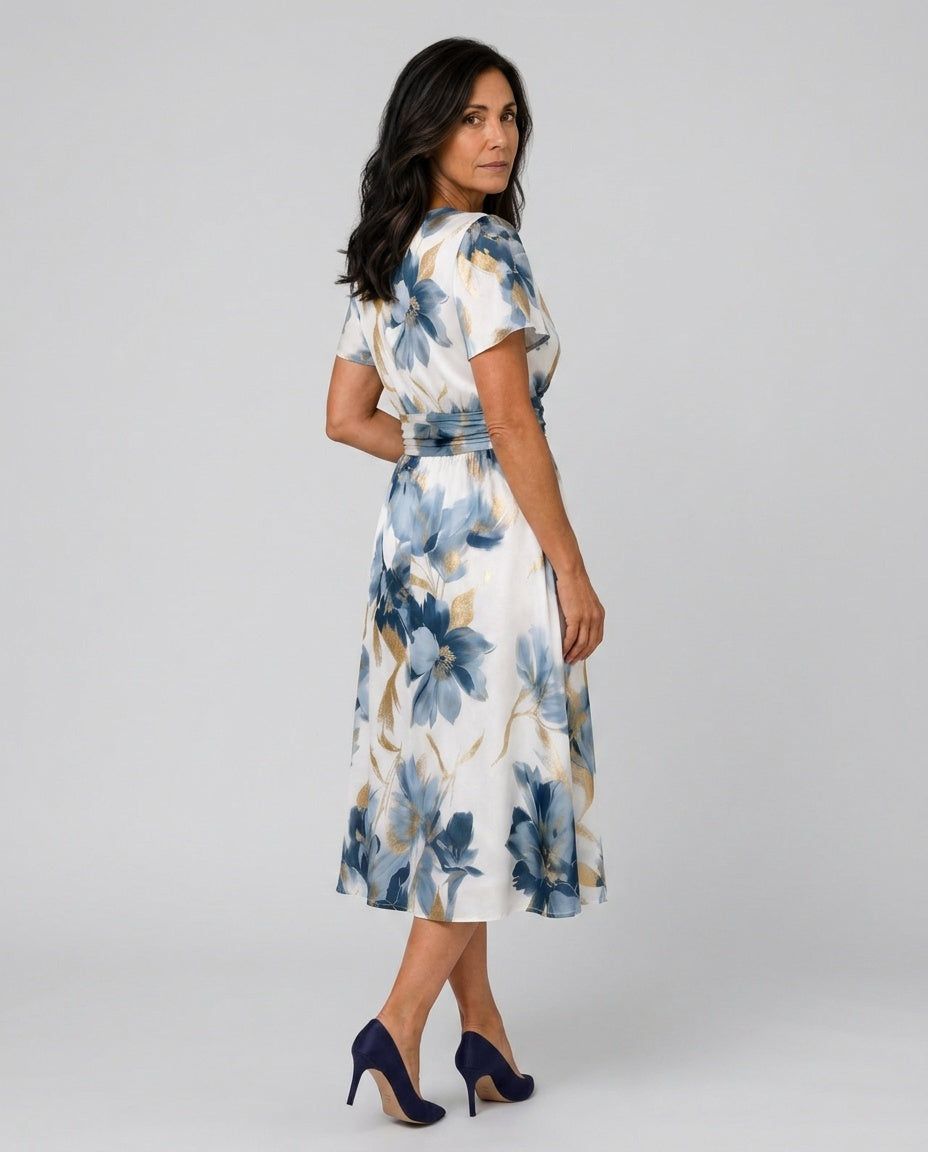 Margot | Floral Print Short Sleeve Wrap Midi Dress