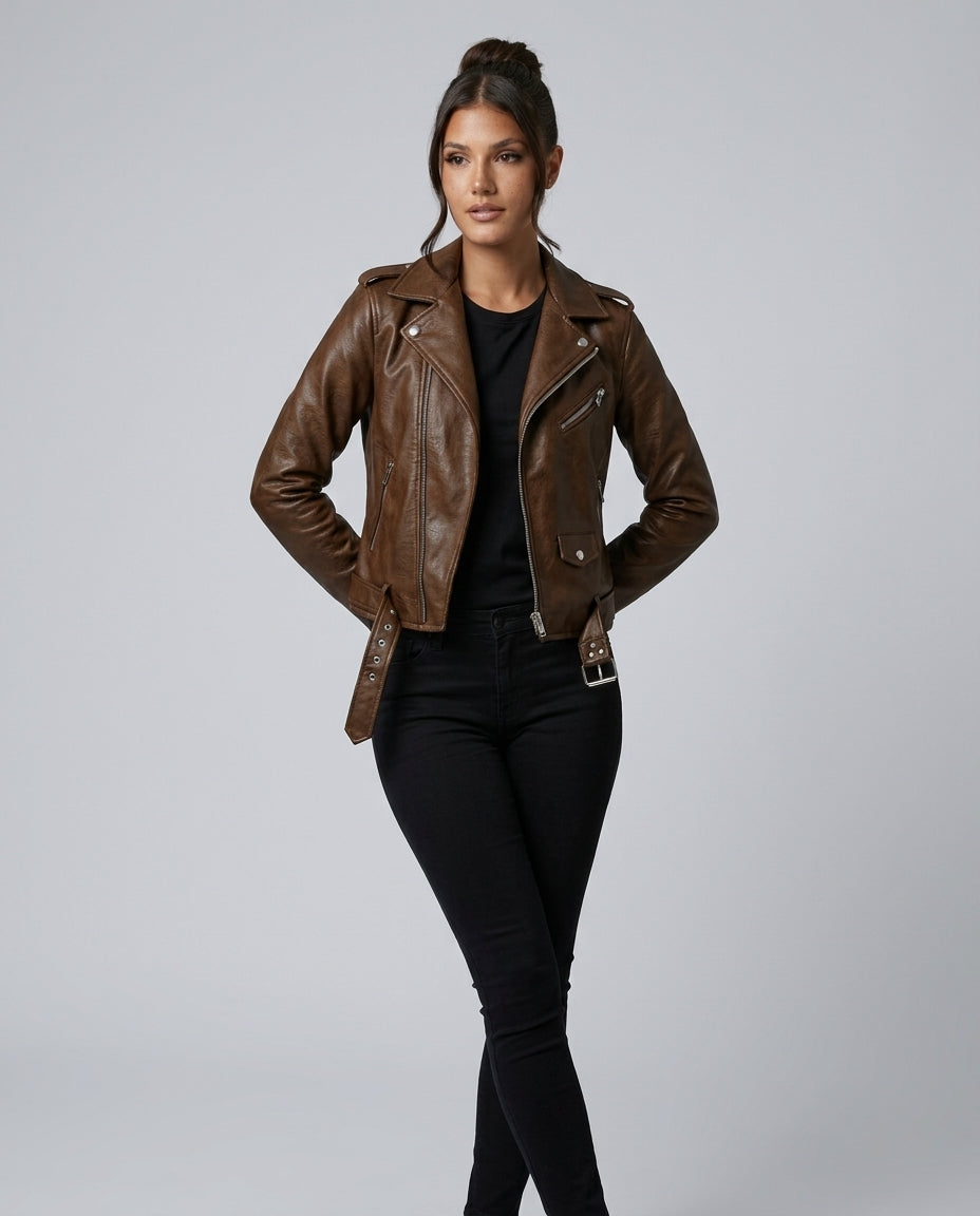Gemma | Relaxed Wide Lapel Leather-Look Biker Jacket
