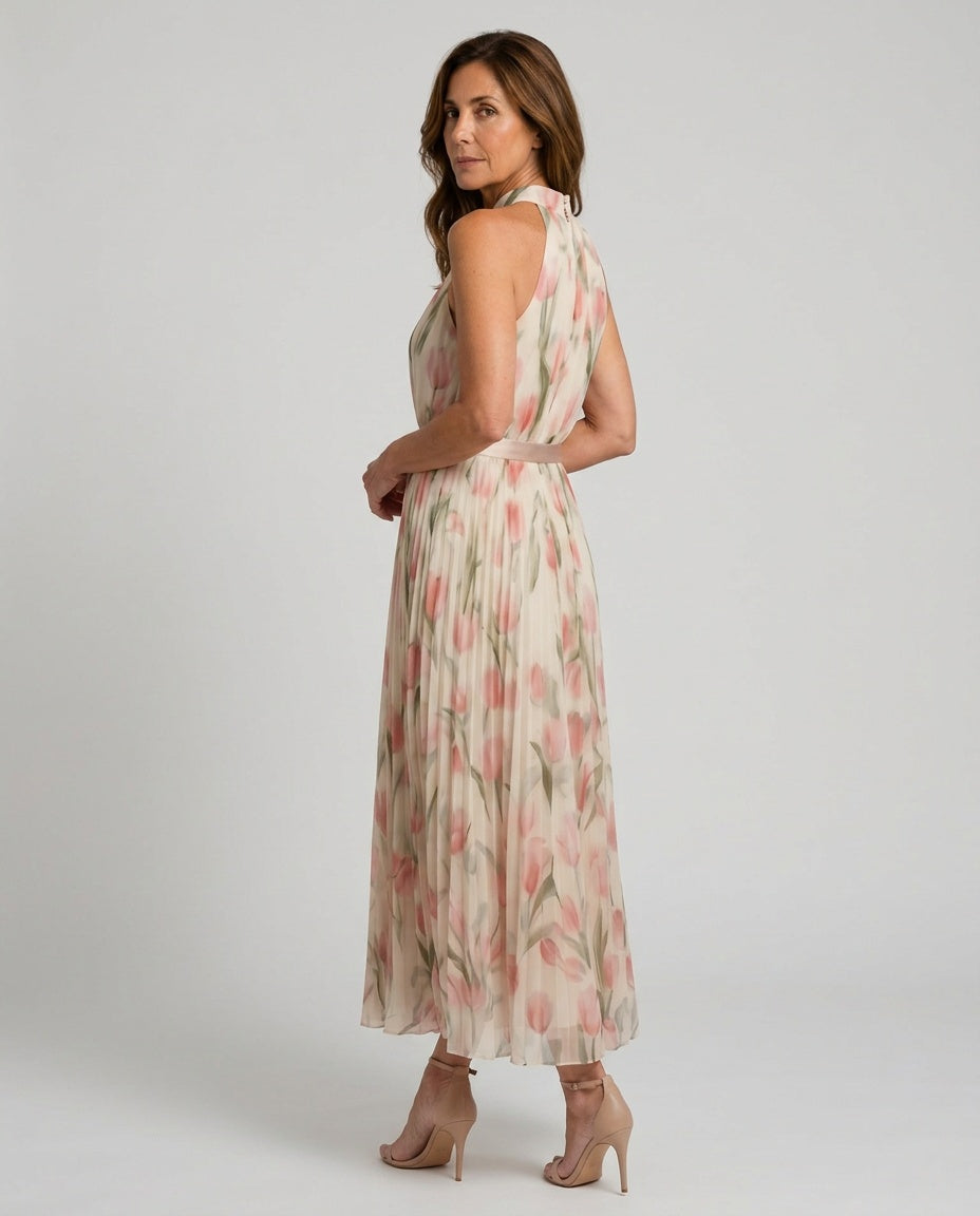 Aurelle | Halter Neck Floral Midi Dress