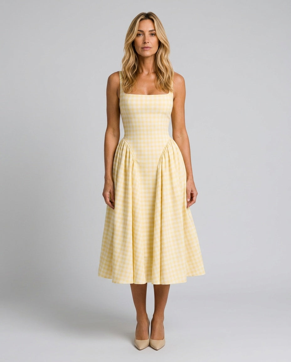 Sienna | Check Print Flared Midi Dress