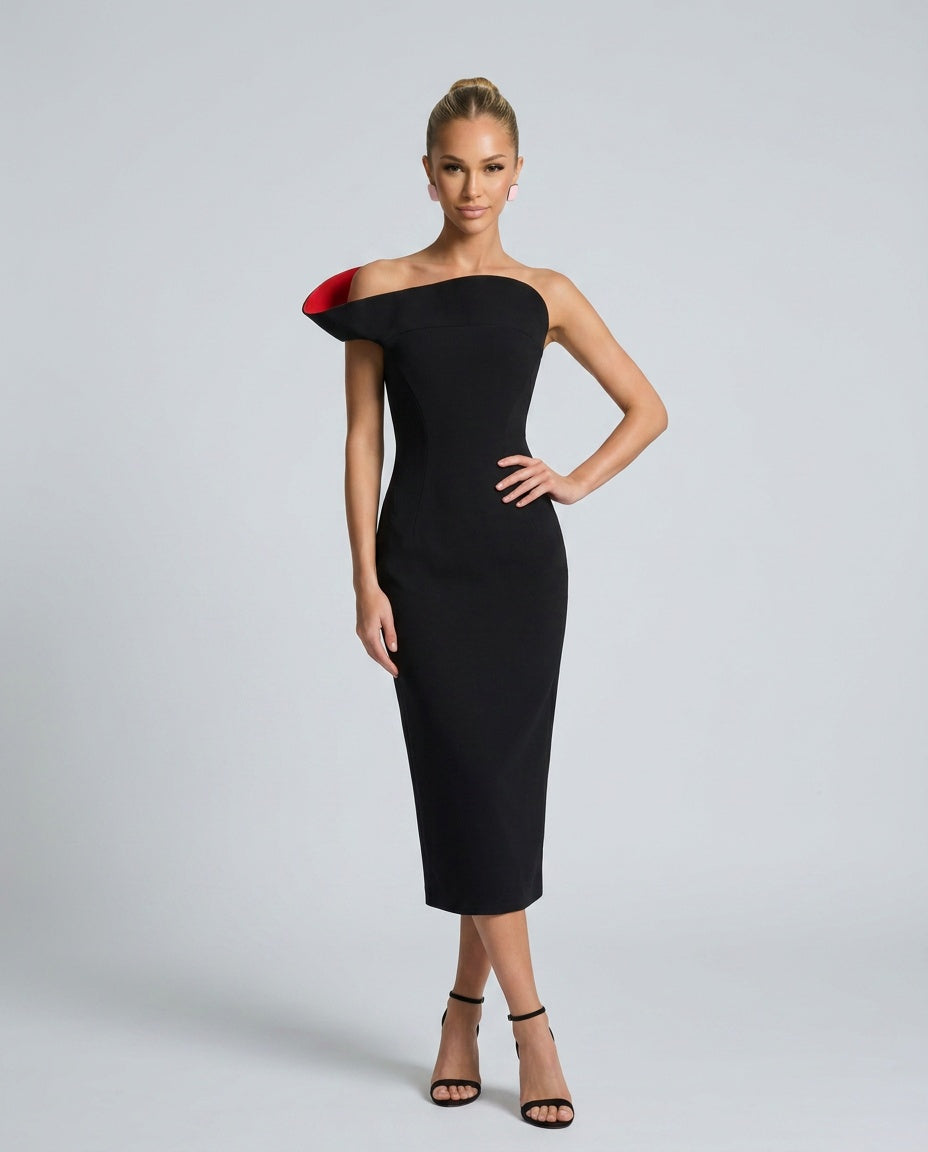 Ximena | One-Shoulder Cocktail Midi Dress