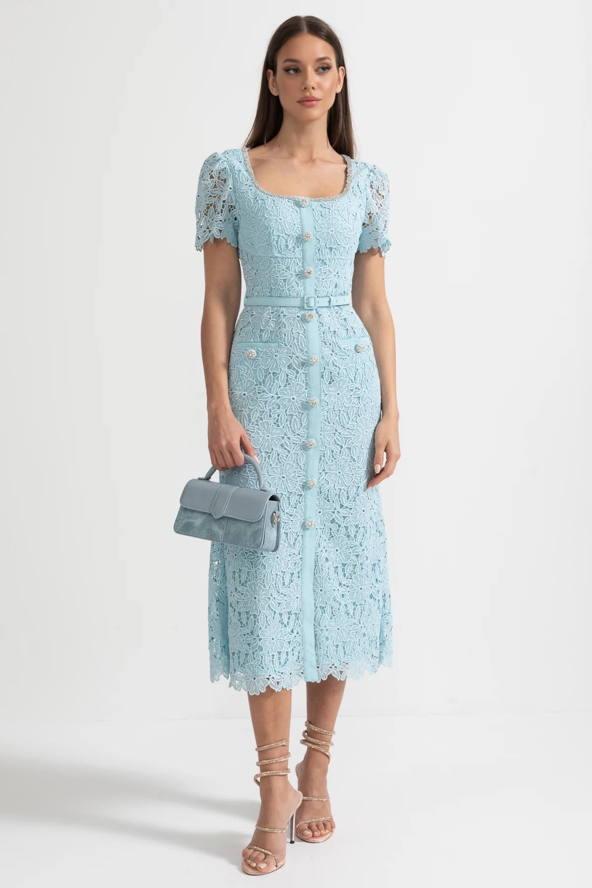 Fleur | Lace Button-Front Midi Dress