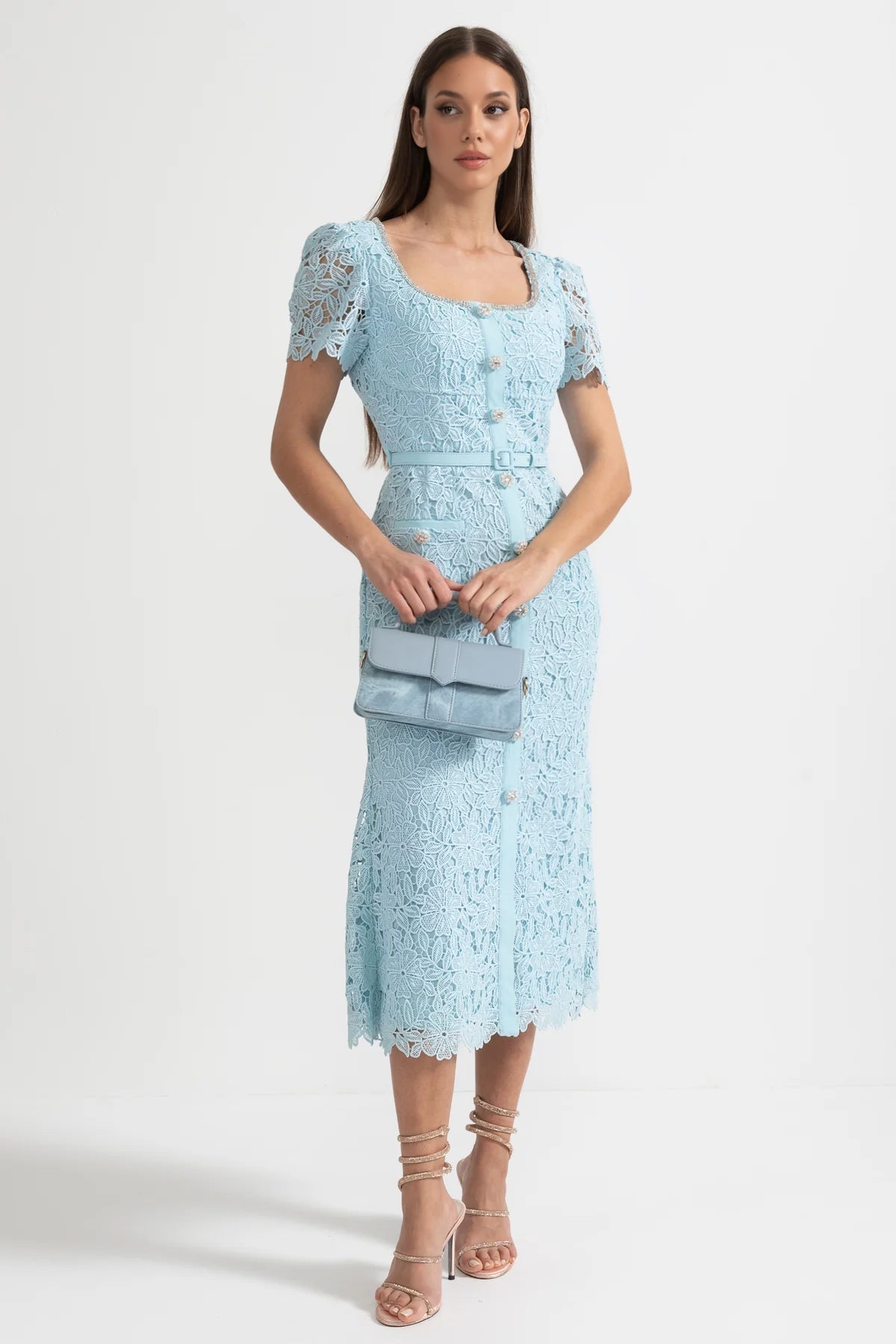 Fleur | Lace Button-Front Midi Dress