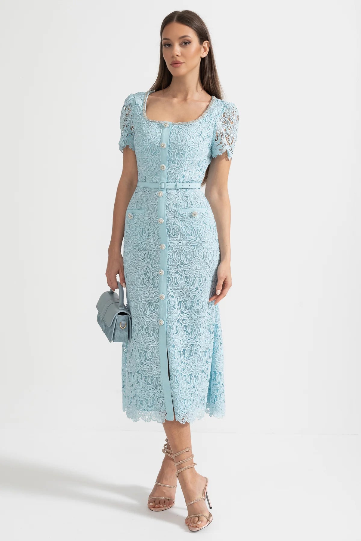 Fleur | Lace Button-Front Midi Dress