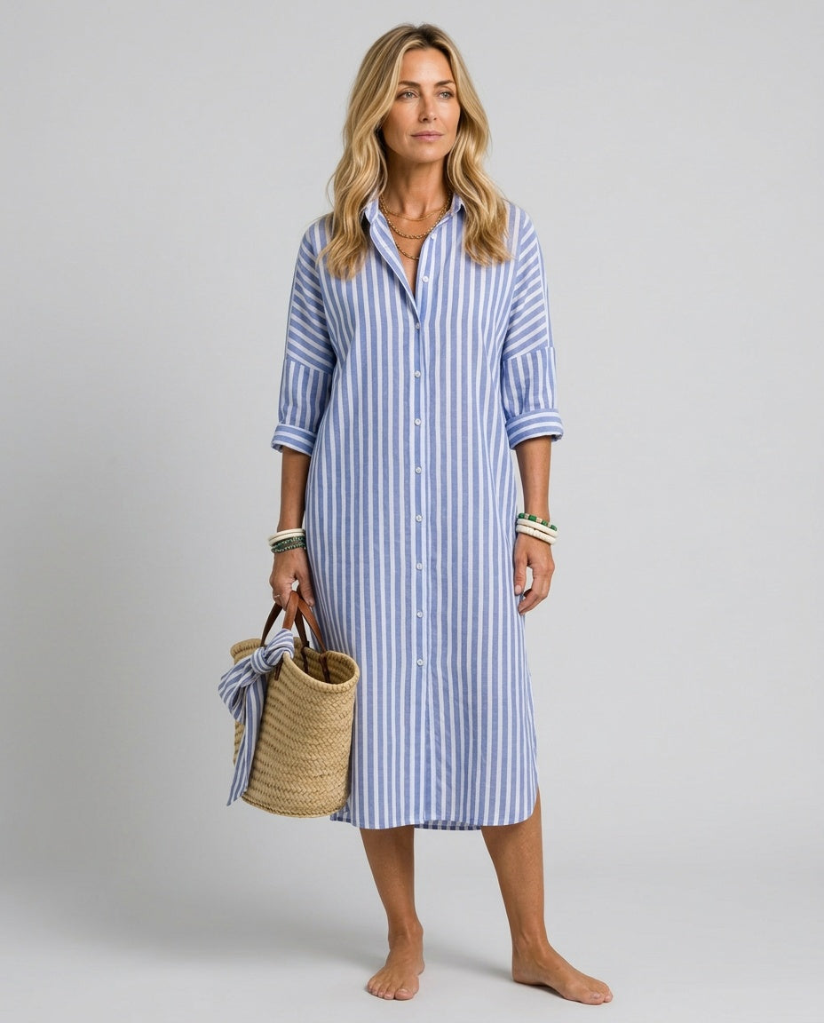 Beatriz | Striped Button-Front Midi Shirt Dress