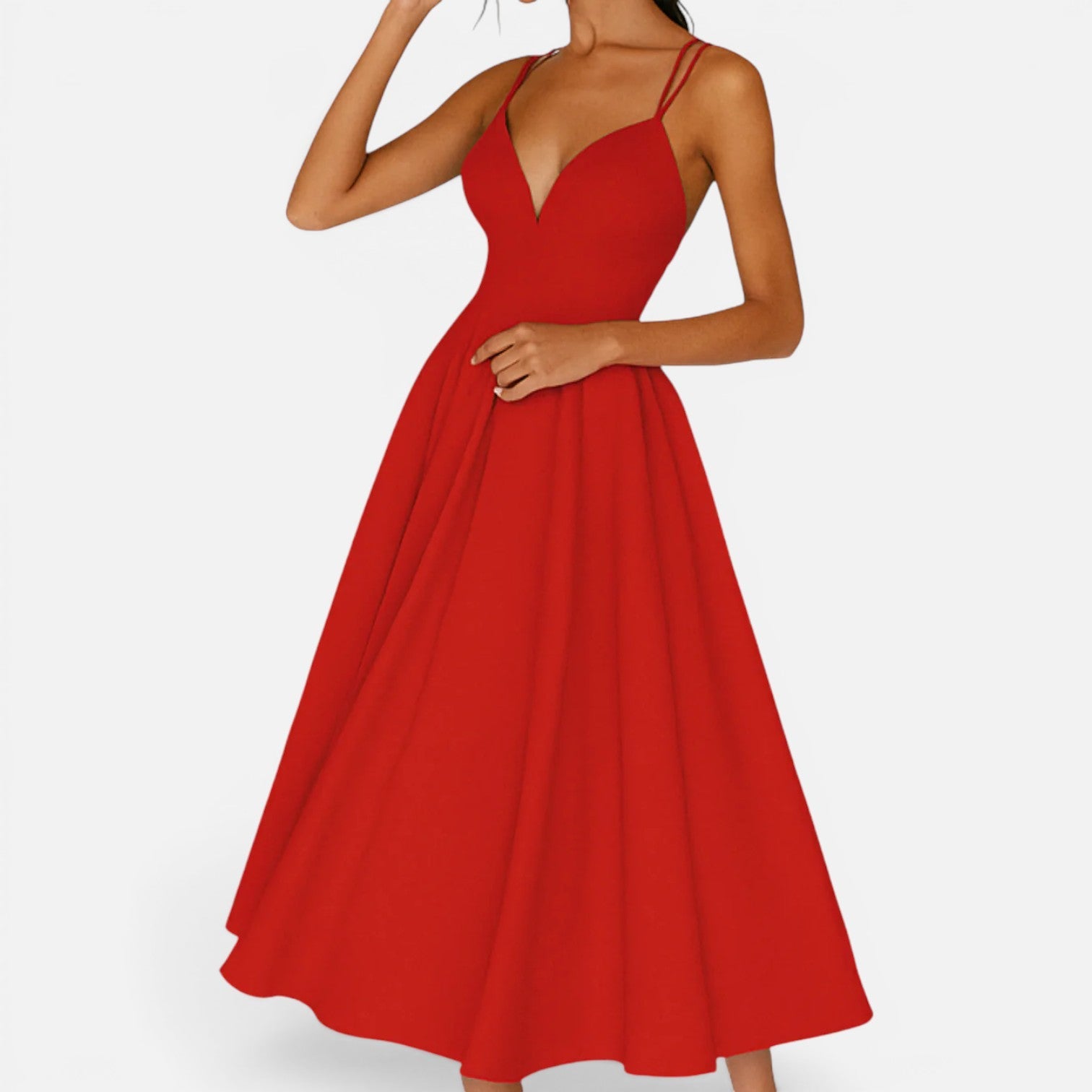 Sofia | Waist-Cut Flowing Wedding Guest Midi Dress