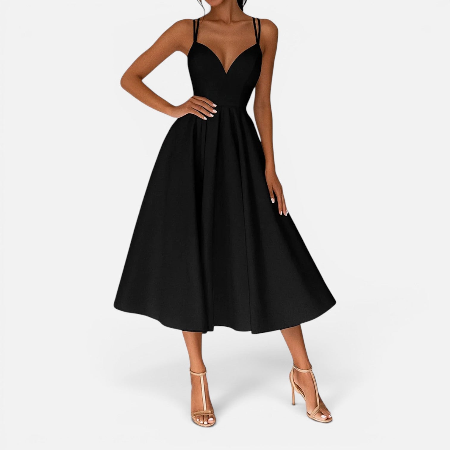 Sofia | Waist-Cut Flowing Wedding Guest Midi Dress