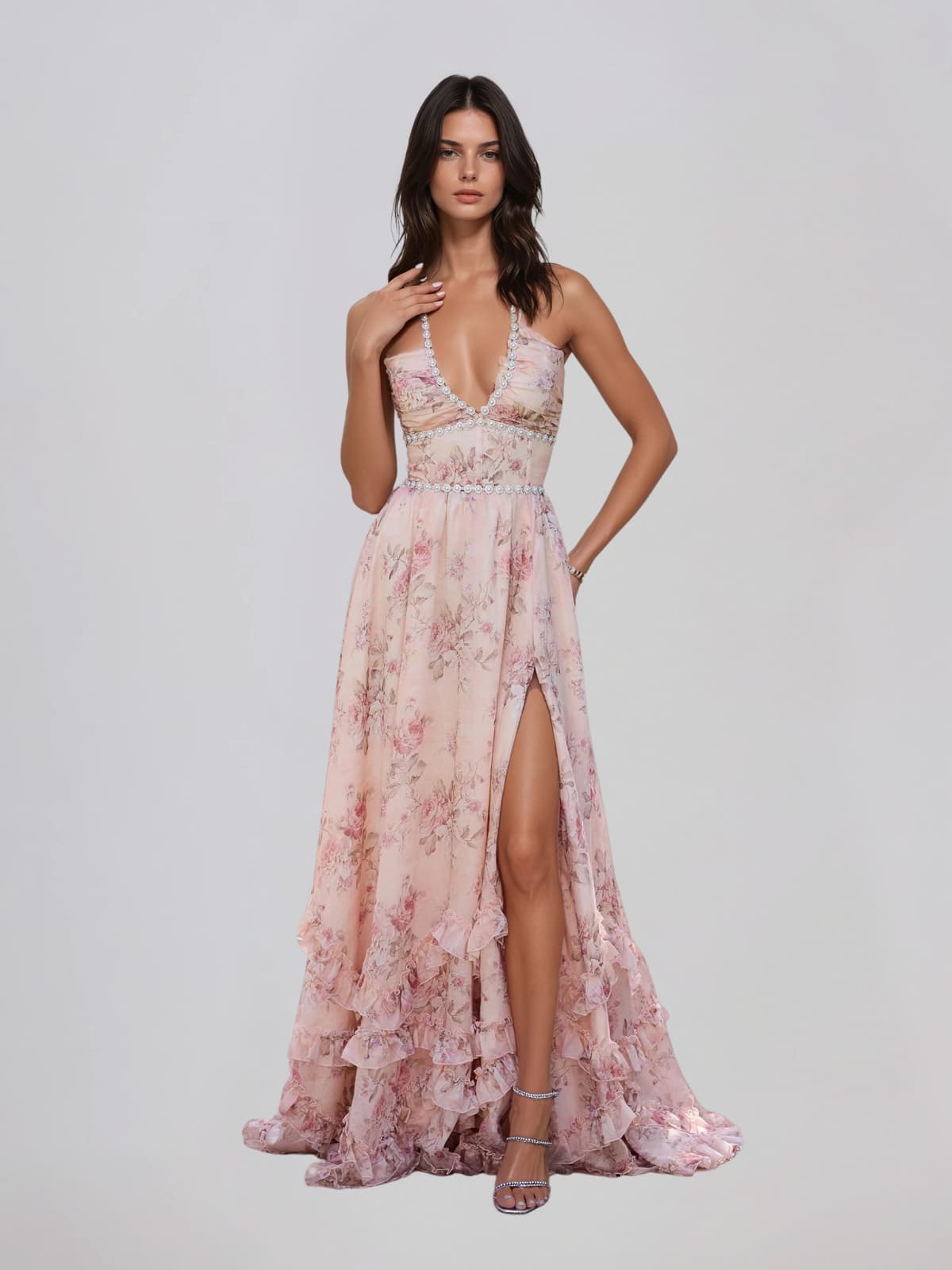 Fiorenza | Plunge Neck Floral Maxi Dress