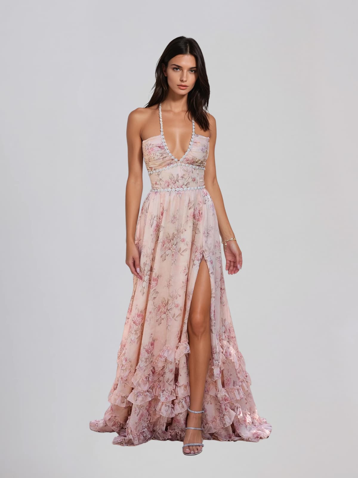 Fiorenza | Plunge Neck Floral Maxi Dress