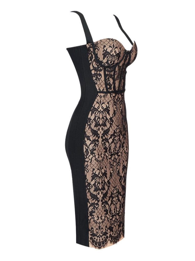 Beatriz | Patchwork Lace Bandage Midi Dress