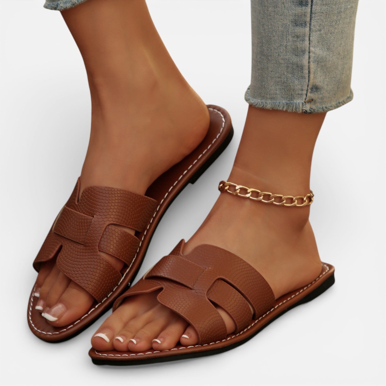 Esme | Cushioned Flat Leather Slide Sandals